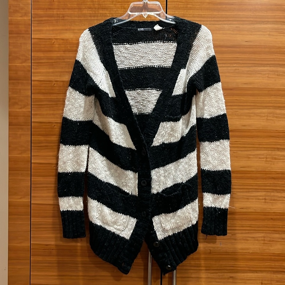 BDG black and white striped long oversized cardigan